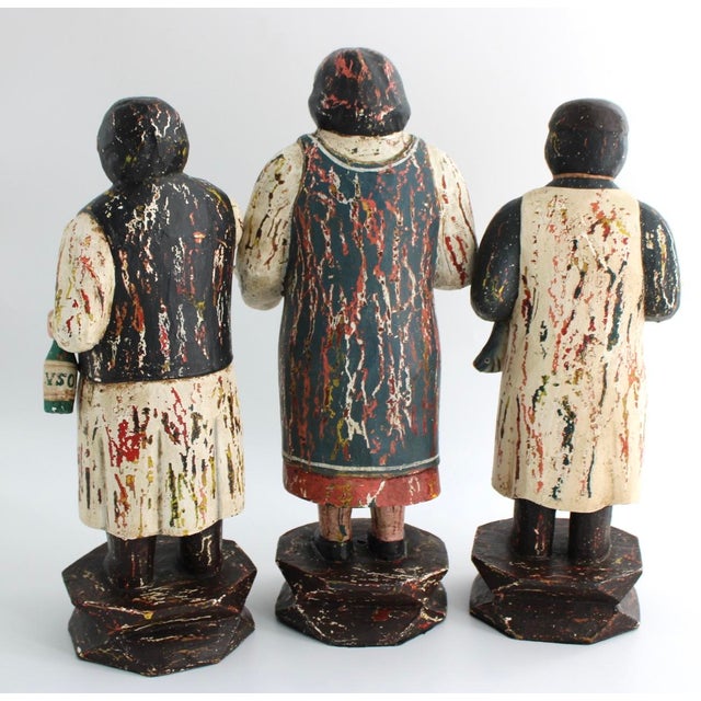 1980s VTG Large French Street Vendor Statues, Wood & Plaster, 16-18" High, Unique! For Sale - Image 5 of 8