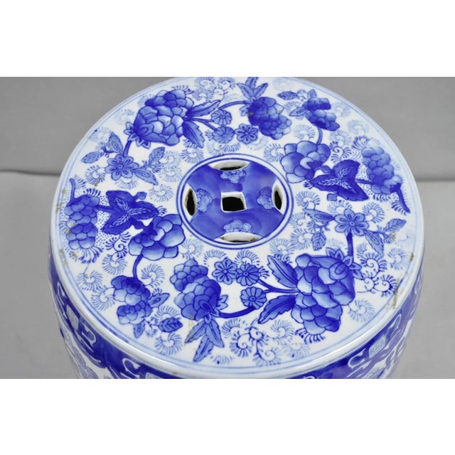 Chinoiserie Vintage Chinoiserie Blue White Porcelain Decorated Garden Seat Stool For Sale - Image 3 of 9