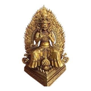 Vintage Gilt Bronze Figure of Zakiram - Tibetan Buddhist Deity Statue For Sale