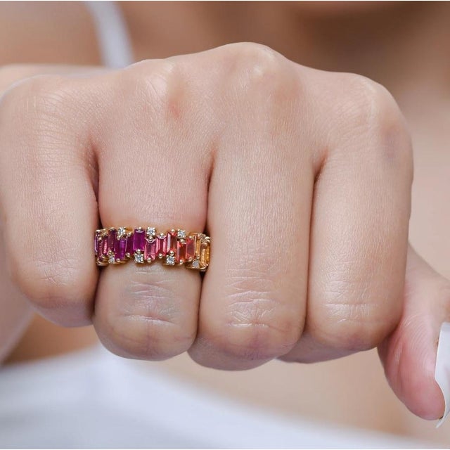 Natural 4.36 cts rainbow sapphire & 0.35 cts diamond zig zag ring in 14k gold For Sale - Image 18 of 18