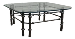 Vintage Giacometti Style Brutalist Sculptural Metal & Glass Coffee Table, 1970s