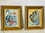 Pair Contemporary abstract mixed media on paper art paintings signed Abstract Compultion by Mariana Shulga, in gold frames.
