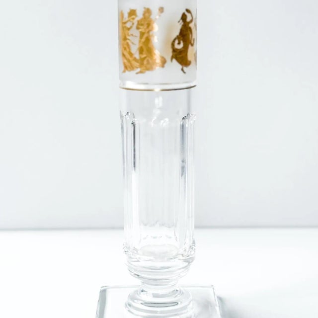 Magnificent clear cut crystal vase with a matte gold frieze featuring the Dance of Flora motif, designed by Léon Ledru for...