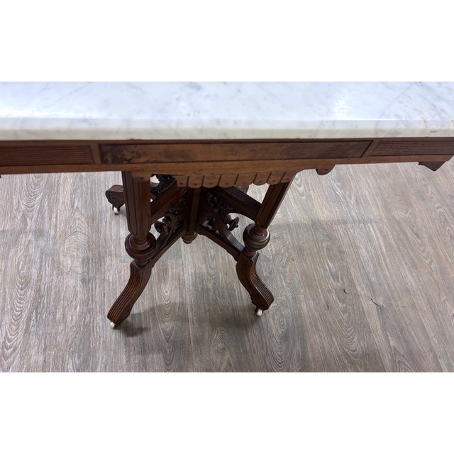 Antique Victorian Eastlake Renaissance Revival Marble Walnut Center Parlor Table For Sale - Image 12 of 13