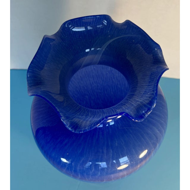 Murano Blue Ruffled Art Glass Vase For Sale - Image 10 of 12