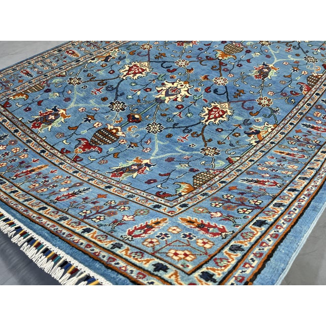 Blue Sultani Wool Area Rug With Persian Floral Design, 6'6" X 9'10" For Sale - Image 13 of 14