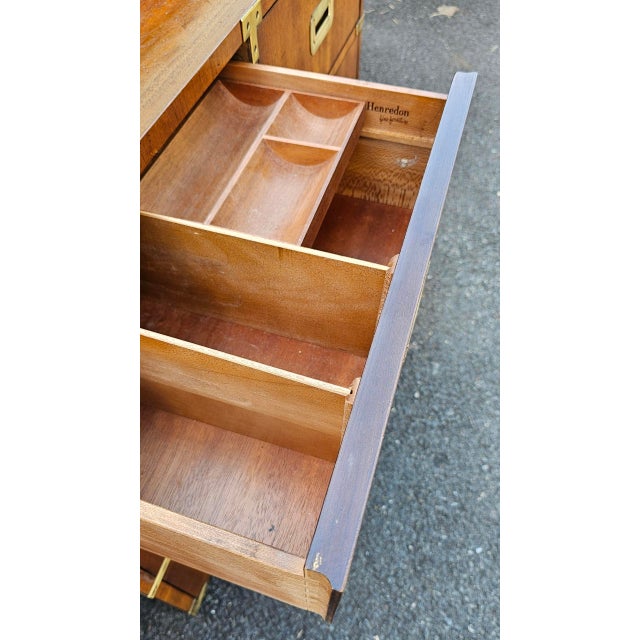 Mid 20th Century Pair of Henredon Campaign Bachelor's Chests For Sale - Image 9 of 10
