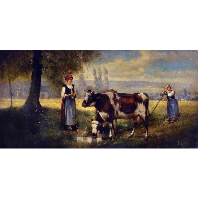 This evocative artwork, created in the 1990s and signed by Emilio Pergola on the bottom left, captures a rural moment with...
