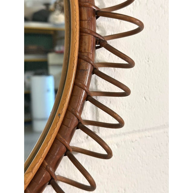 Round Bamboo Mirror, 1970s For Sale - Image 4 of 7