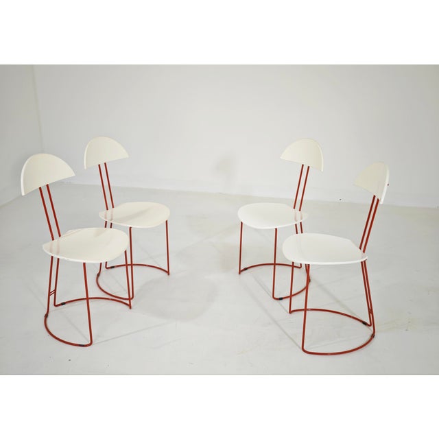 Mid-Century Modern Italian Red and White Metal and Wood Chairs, 1980s, Set of 4 For Sale - Image 15 of 16