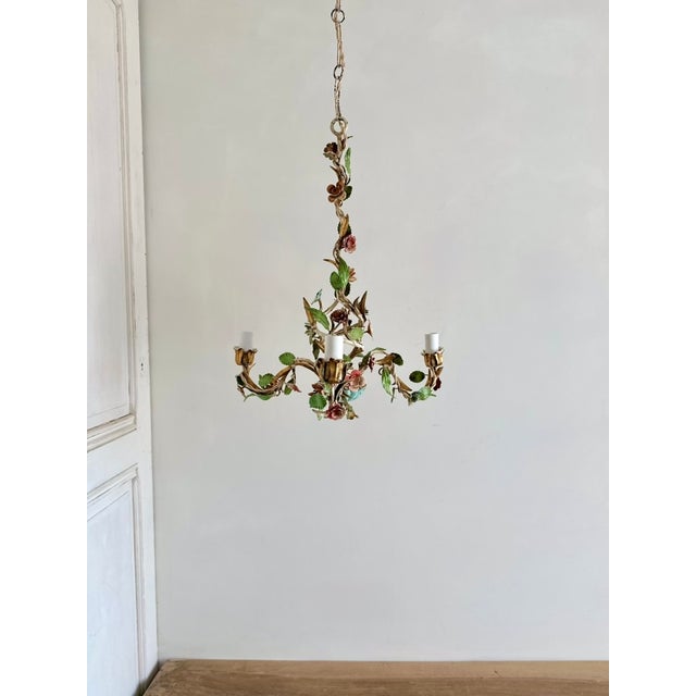 Italian Florentine Tole Chandelier, 1950s For Sale - Image 16 of 18