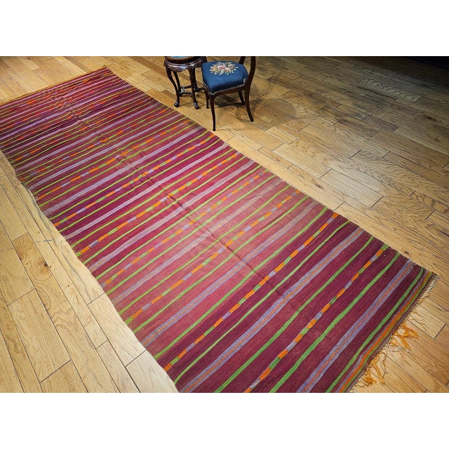 Farmhouse Vintage Moroccan Tribal Kilim, Handwoven Wool, Multicolor Stripe Pattern, 6’ X 15’ For Sale - Image 3 of 12