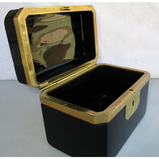 French 1900 Antique French Black Opaline Jewelry Casket For Sale - Image 3 of 8