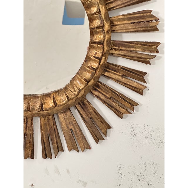 Wood French Gilt Sunburst or Starburst Mirror (Diameter 20) For Sale - Image 7 of 8