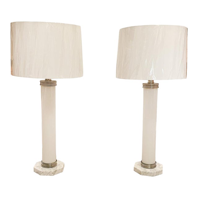 Midcentury Pair of Italian Glass & Marble Table Lamps For Sale