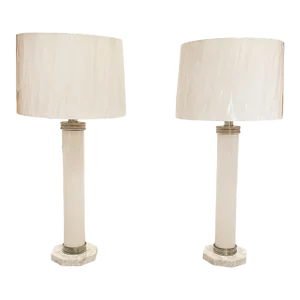 Midcentury Pair of Italian Glass & Marble Table Lamps
