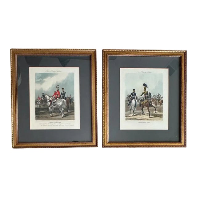 Pair Antique Military Hand-Colored Engravings, Framed For Sale