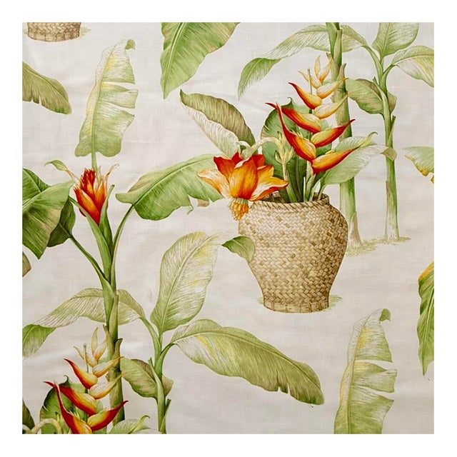 Vintage P Kaufmann Tropical Botanical Heliconia Banana Leaf Cotton Fabric 8.5 Yards For Sale