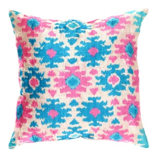 Turkish Hand Woven Silk Velvet Ikat Pillow 20'' #Ti 287 For Sale