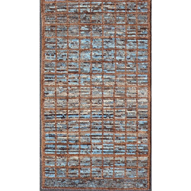 Keivan Woven Arts Modern Runner in Distressed Moroccan Squared Design With Blue For Sale - Image 4 of 11