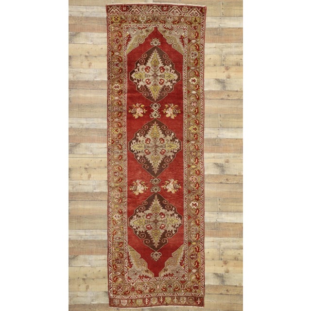 Ruby Red Mid 20th Century Vintage Turkish Oushak Hallway Runner 03'07 X 11'00 For Sale - Image 8 of 10