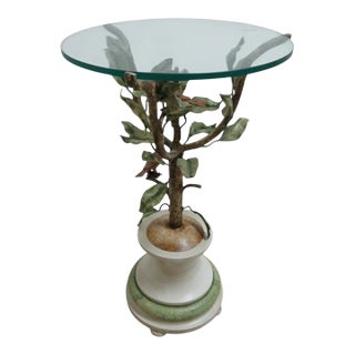 Vintage Metal Toleware Toll Tree Wild Birds Lamp End Table Pedestal Italian For Sale