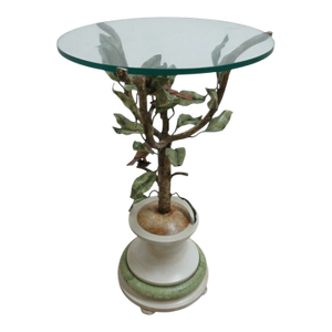 Vintage Metal Toleware Toll Tree Wild Birds Lamp End Table Pedestal Italian