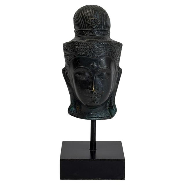 Bronze Buddha Head, Southeast Asia, 1850s For Sale - Image 10 of 10