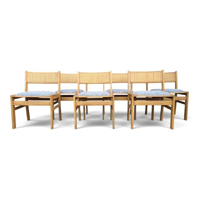 Brown 1960s Sorø Stole Danish Modern Teak & Cane Dining Chairs With Gray Upholstery - A Set of Six For Sale - Image 8 of 14