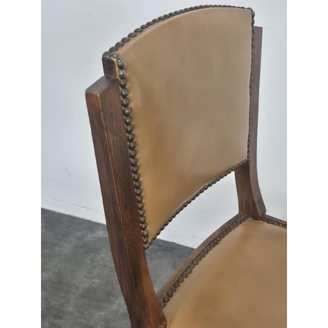 Wood Chairs in Oak and Studded Imitation Leather, 1940s, Set of 4 For Sale - Image 7 of 9