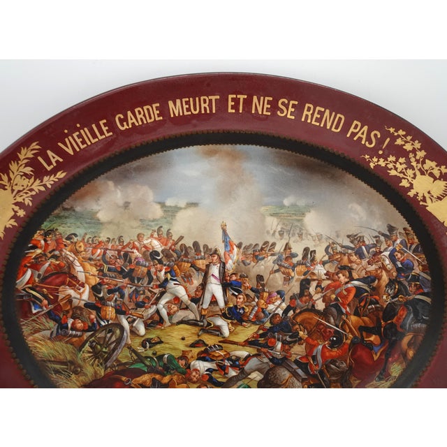 Large Hand-Painted Wall Charger Plate Depicting Waterloo Battle with Napoleon by Jean Antoine Mertel, 1866 For Sale - Image 4 of 18