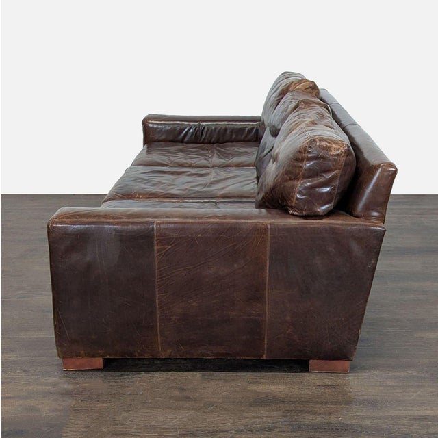Modern Restoration Hardware Maxwell 3-Seat Brown Leather Sofa For Sale - Image 3 of 9
