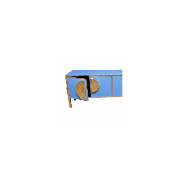 Contemporary Cornflower Blue Italian Sideboard in Murano Glass and Brass from Justfurnituress SRL For Sale - Image 3 of 10