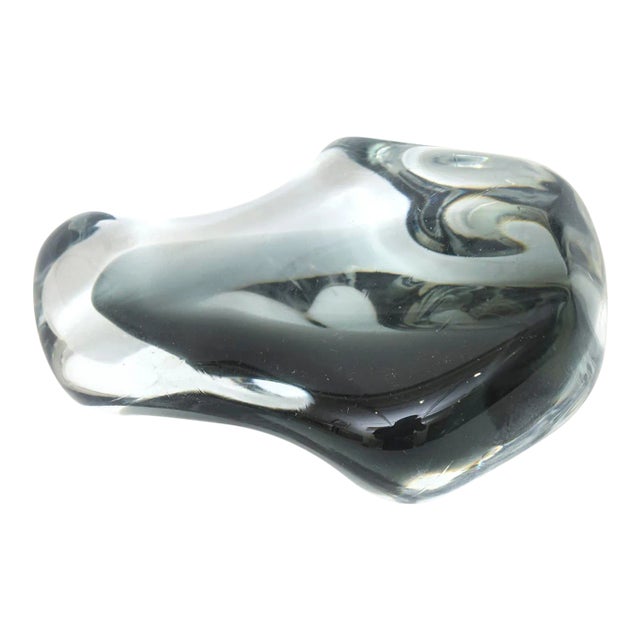 Swedish Glass Black, Gray, Clear Abstract Blob Paperweight For Sale