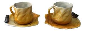 C.1950 Majolica Cups With Cicada Sicart , a Pair