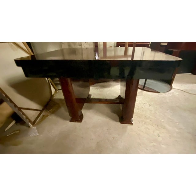 Art Deco 1940s Art Deco Mahogany and Ebony Dining Table, With 2 Extension Leaves For Sale - Image 3 of 11