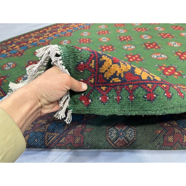Green Turkmen Mori Gul Wool Area Rug, 5'7