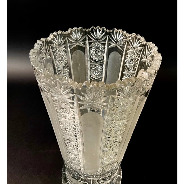 1940s French Baccarat Style Trumpet Vase Cut Crystal A Baccarat styler cut glass decorative flower pot, dating to the mid...