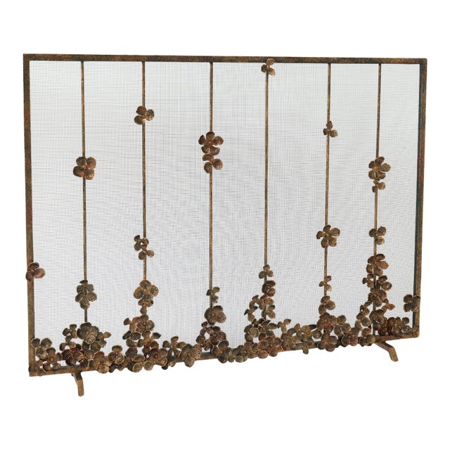 Tobacco Cascading Blooms Fireplace Screen For Sale