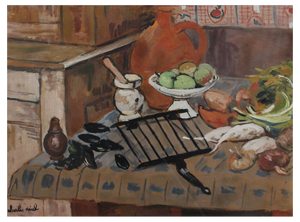 Charles Réal, Still Life with Pitcher, 1950s, Oil on Paper, Framed