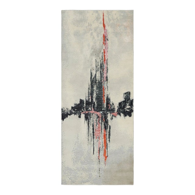 Rug & Kilim’s Abstract Runner Rug in White With Black and Red Geometric Pattern For Sale