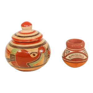 Vintage Mata Ortiz Style Mexican Pottery Set - 2 Pieces