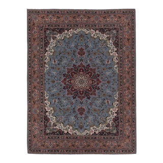 Vintage Oversized Blue and Pink Oushak Carpet 9'6'' X 12'6'' For Sale