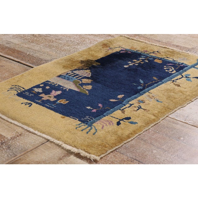 Navy Blue Antique Chinese Art Deco Rug, 02'02 X 02'11 For Sale - Image 8 of 10
