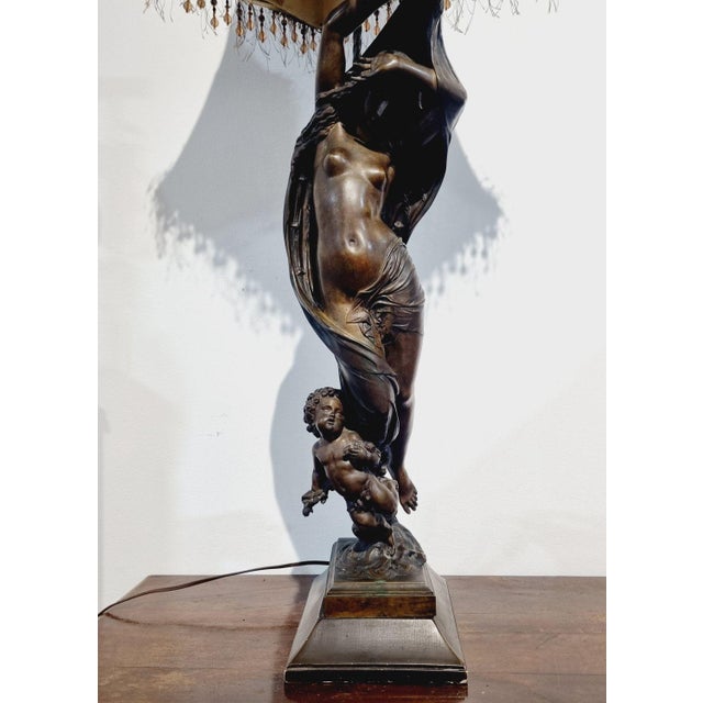 Large French Art Nouveau Bronze Lamp by M. Moreau, 1890s For Sale - Image 11 of 18