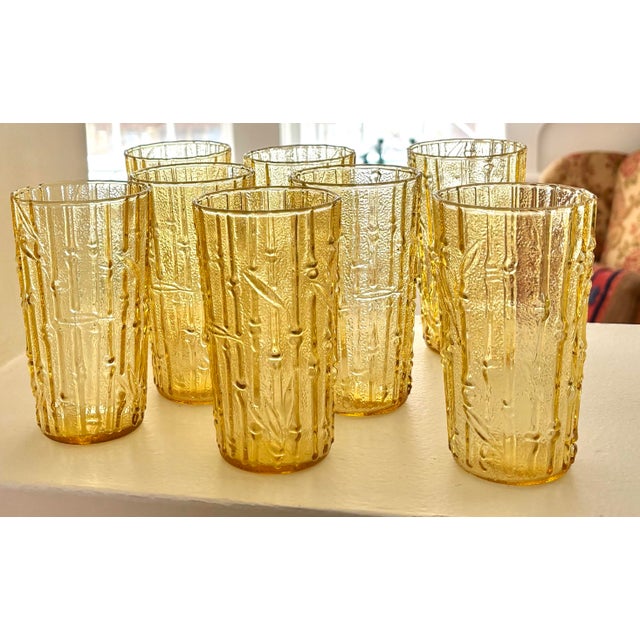 Mid-Century Modern Vintage Golden Glass Bamboo Tumbler Glasses, Set of Eight For Sale - Image 3 of 5