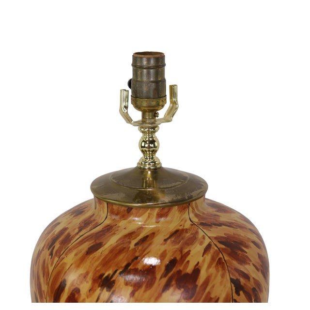 Early 21st Century Early 21st-Century Hand-Painted Tortoiseshell-Patterned Art Ceramic Table Lamps - a Pair For Sale - Image 5 of 9