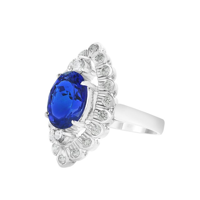 3.65 Carat Oval Tanzanite and 1 Carat Diamond Ring 18 Karat White Gold, Estate For Sale - Image 17 of 18