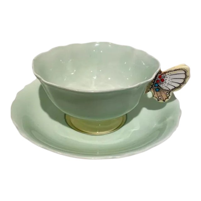 Vintage Butterfly Handle Teacup and Saucer by Paragon For Sale
