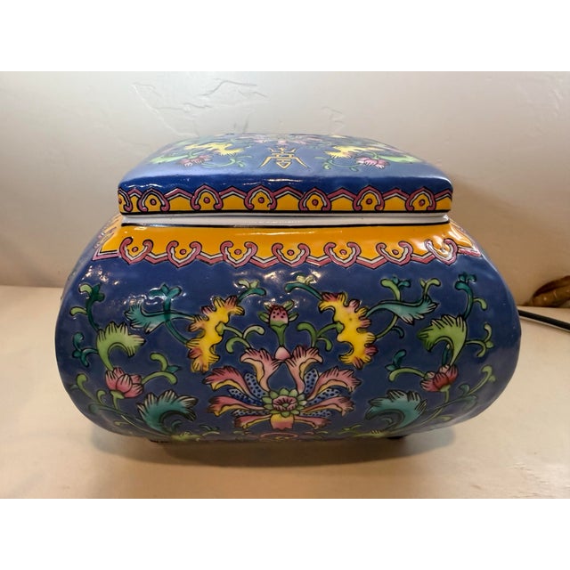 Vintage Twisted Lotus Cloisonné Style Asian Décor Bright Colors Floral Design For Sale - Image 4 of 12